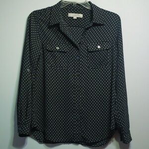 LOFT Navy Patterned Button Down Shirt